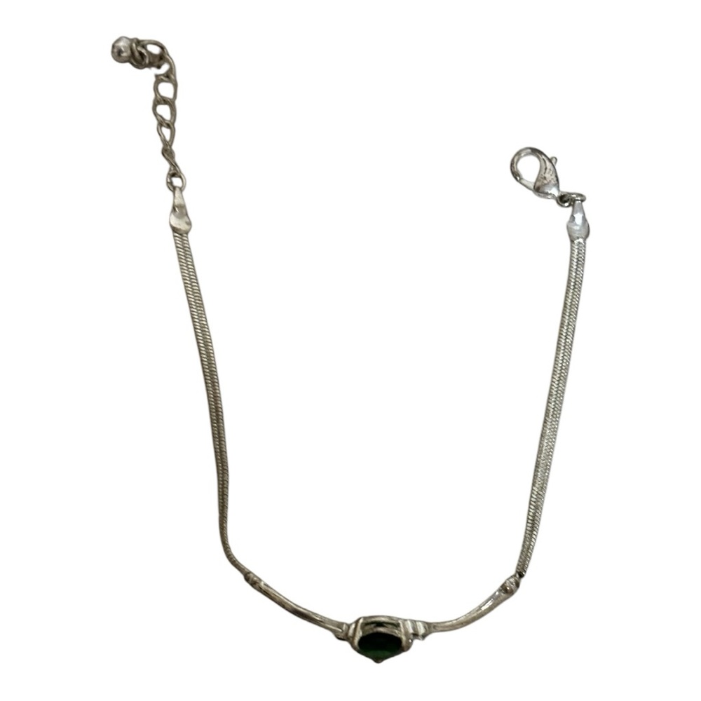 Teardrop Stone Bracelet 7" - 8" with Lobster Claw Closure Silver-Tone/Green W
